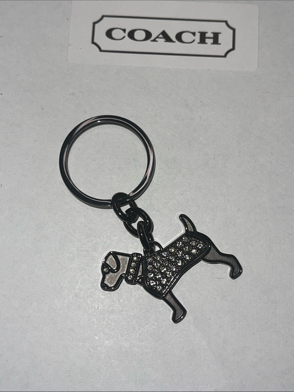 COACH Gunmetal Crystal Dog Keychain